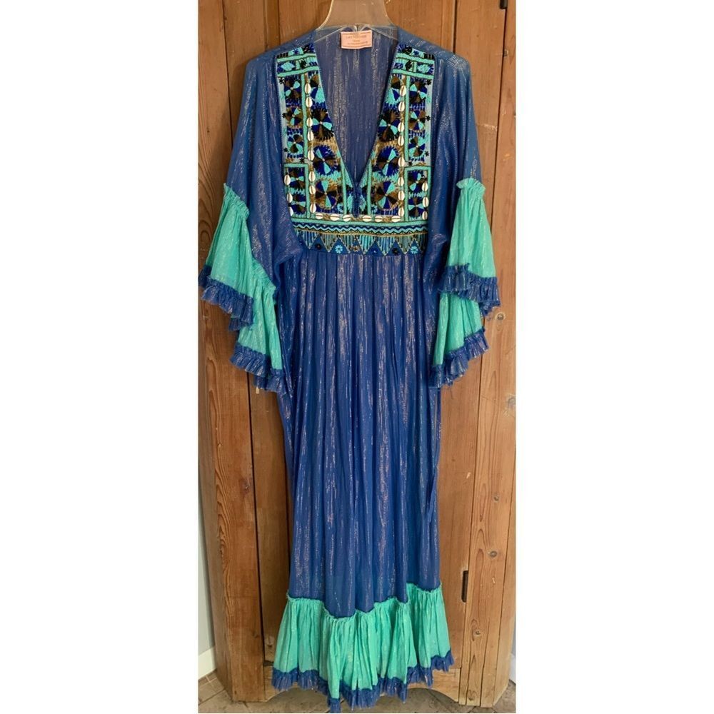 Las Noches Ibiza by Eric and Jack metallic threading beaded ruffled maxi dress